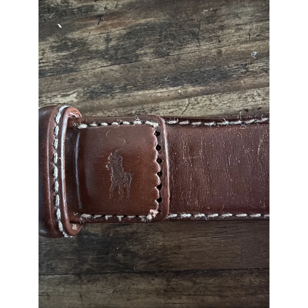 vintage polo ralph lauren‎ Brown Leather Belt/brass Buckle Sz 100/40